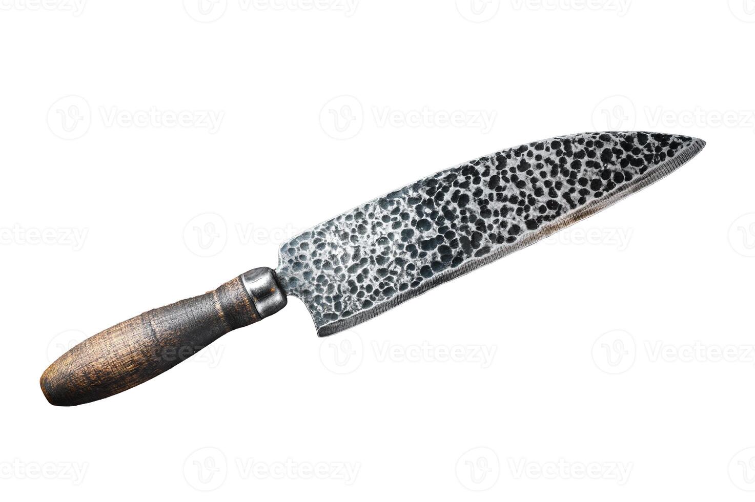 Vintage butcher meat knife. Isolated on white background. Top view. photo