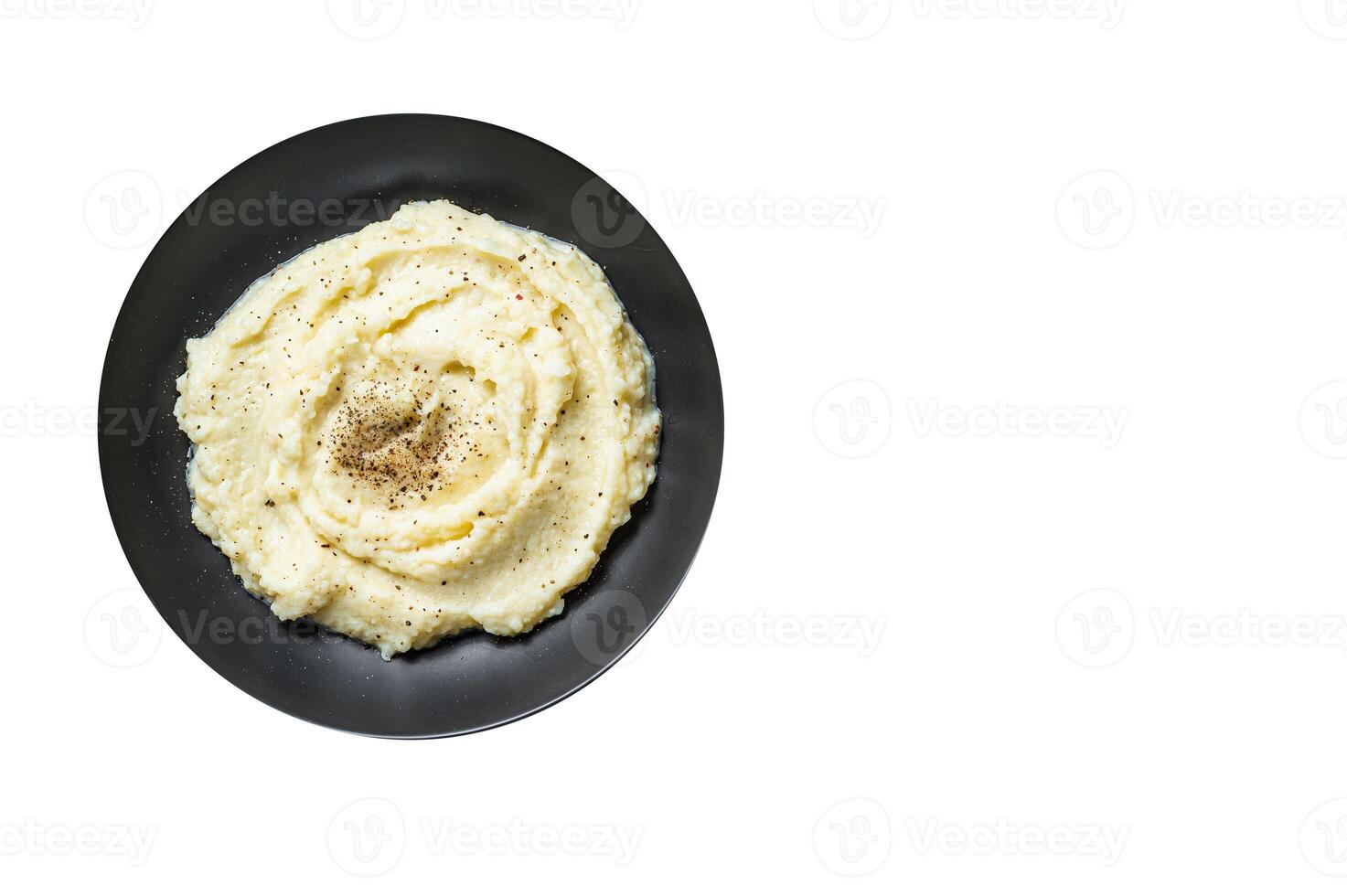 Potato puree, Mashed potatoes in a plate with herbs. High quality Isolate, white background. photo