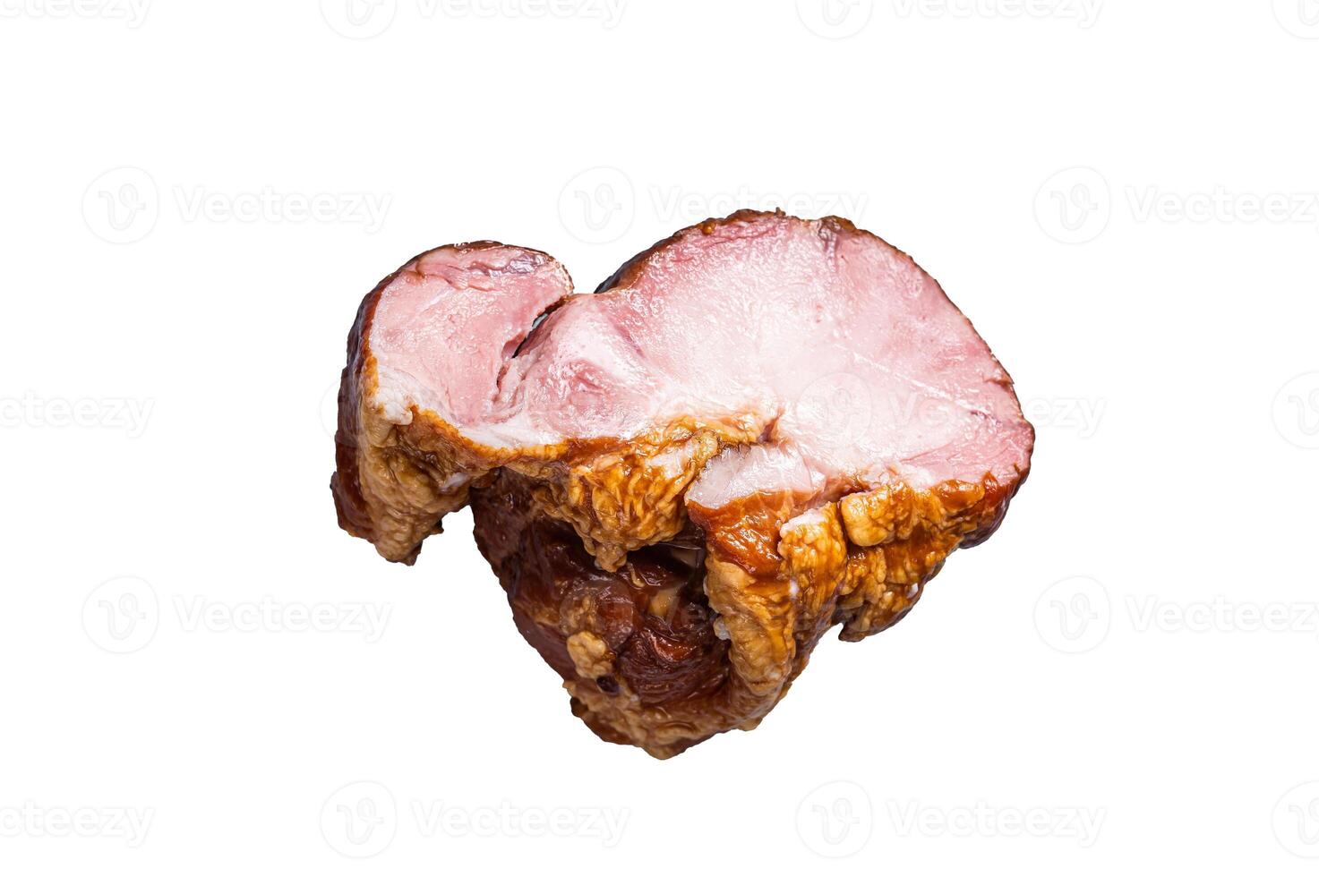 Smoked gammon - pork shoulder meat. Isolated on white background. photo