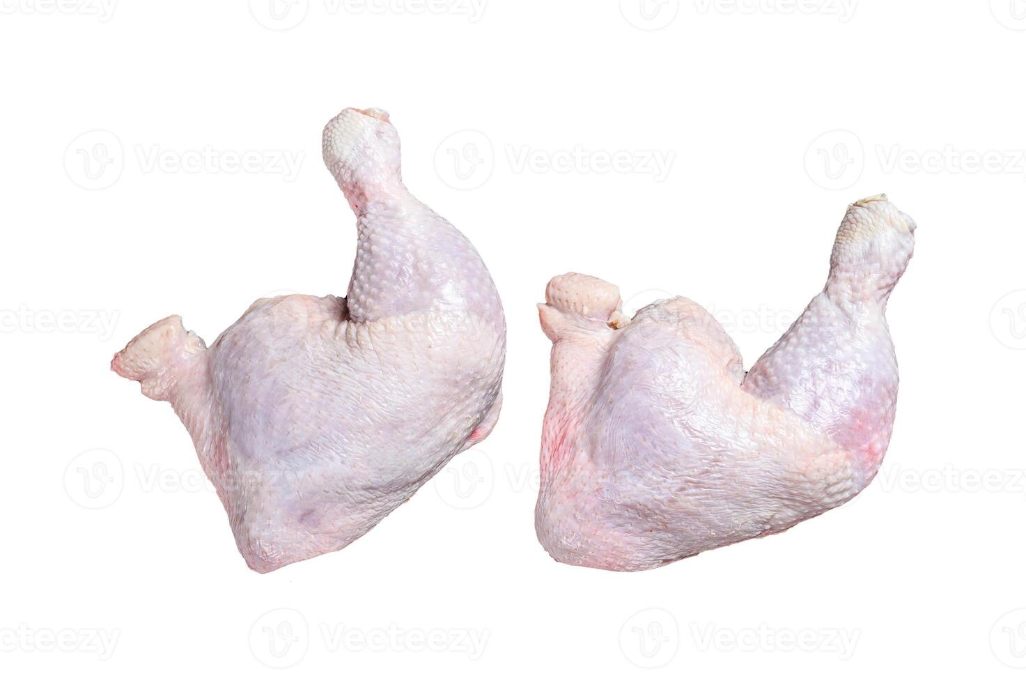 Fresh raw chicken leg. Isolated on white background. photo
