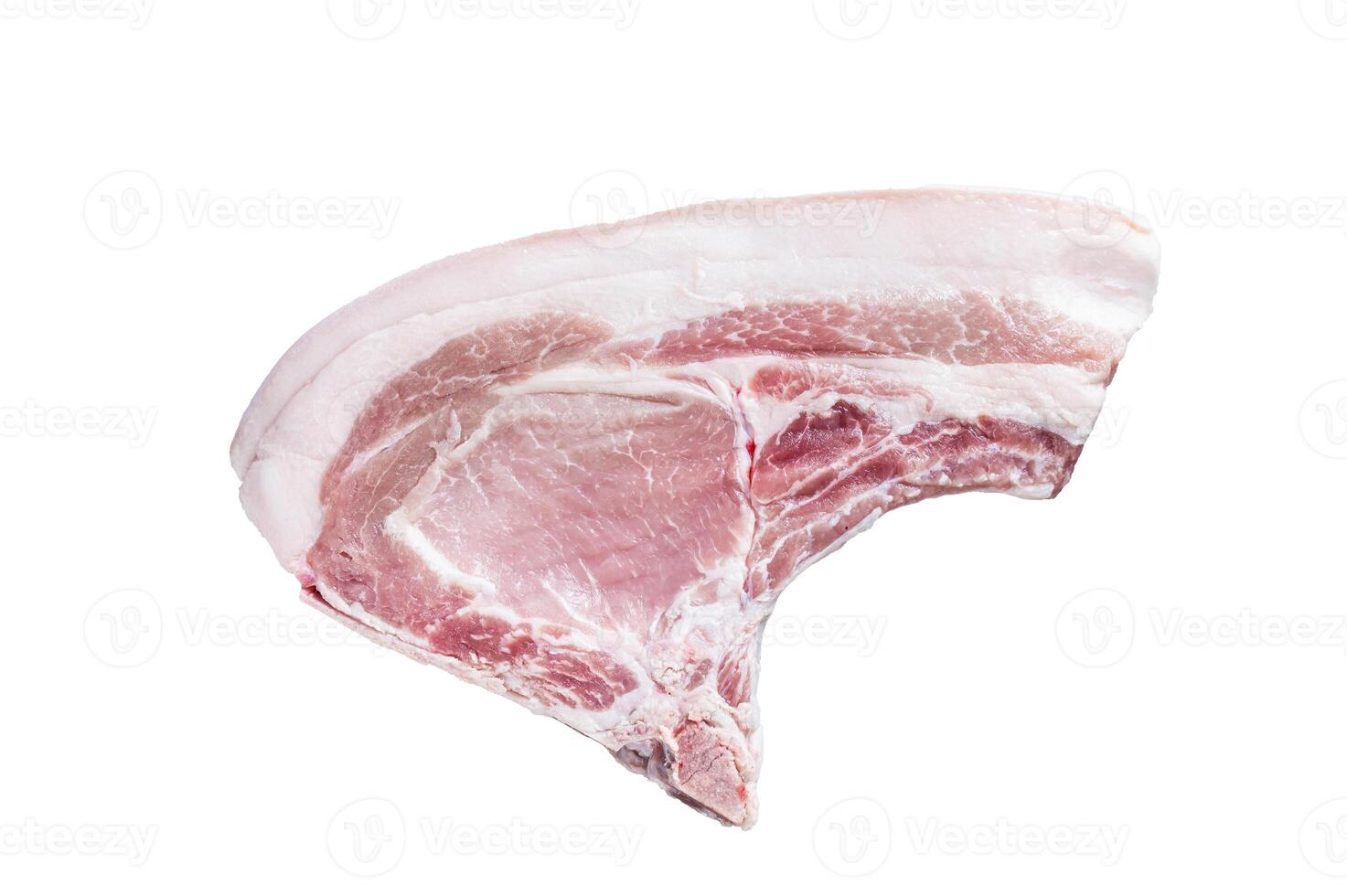Raw whole rack of pork loin with ribs on kitchen table. Isolated on white background. photo