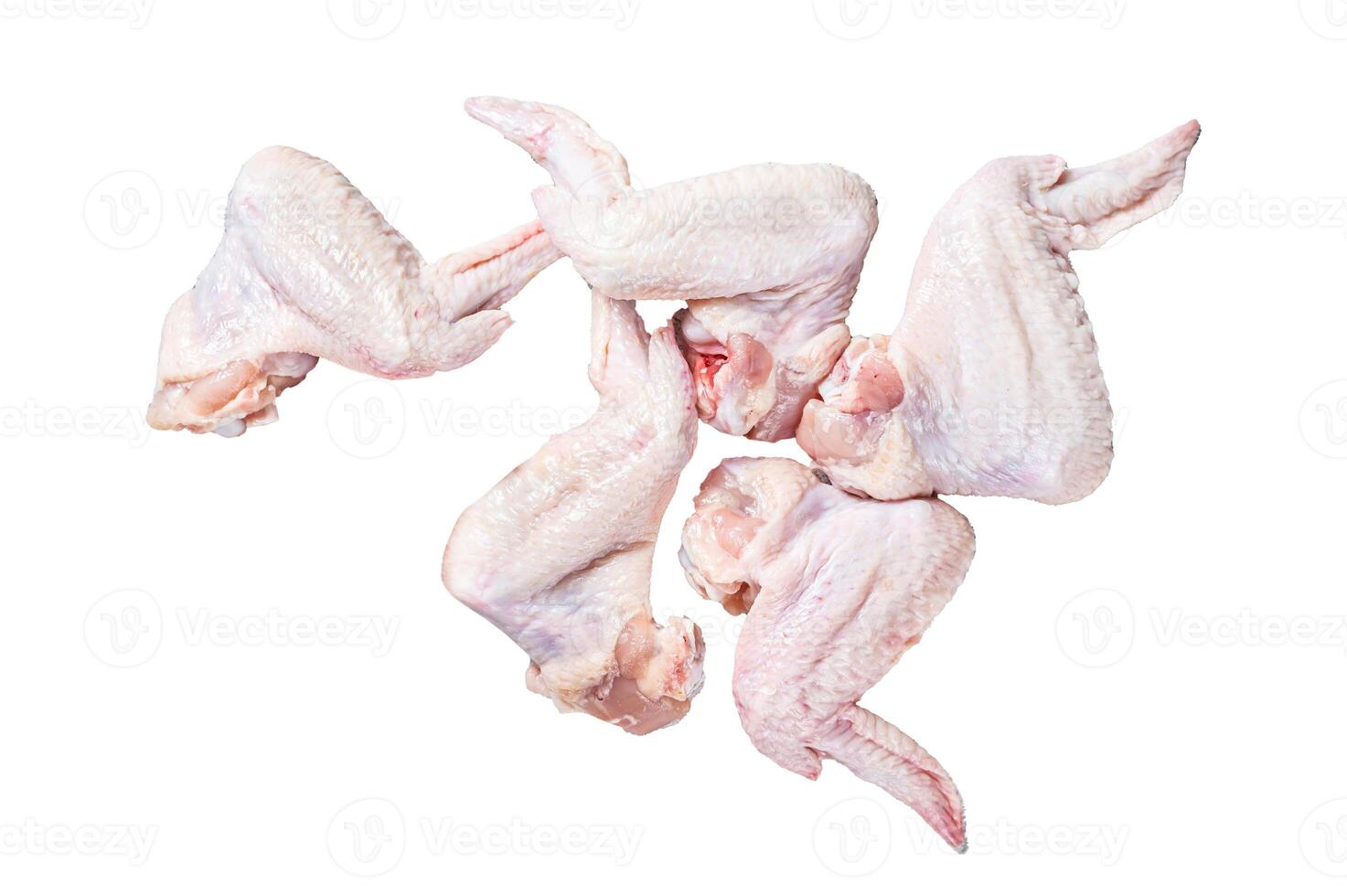 Raw chicken wings Isolated on white background, top view. photo