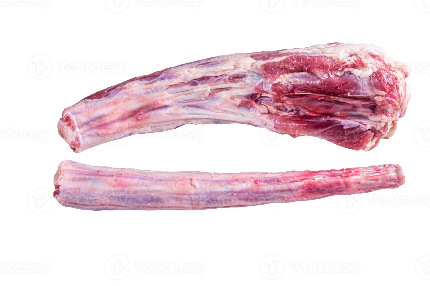 Raw whole Beef veal Oxtail Meat on butcher table. Isolated on white background. photo