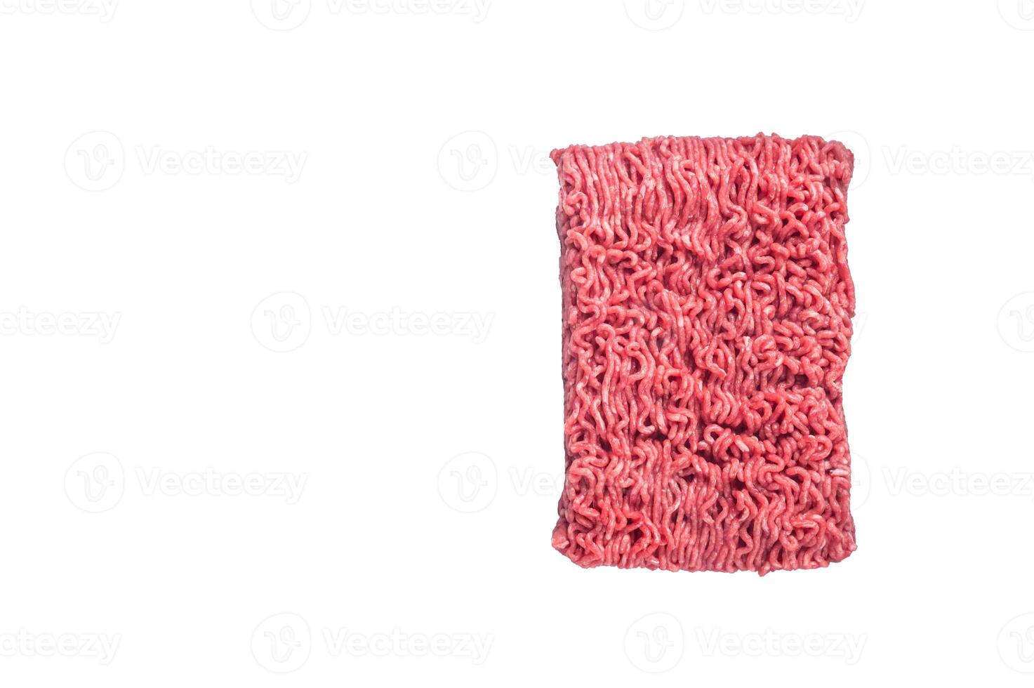 Raw ground beef and pork meat in vacuum packaging from super market. High quality Isolate, white background. photo