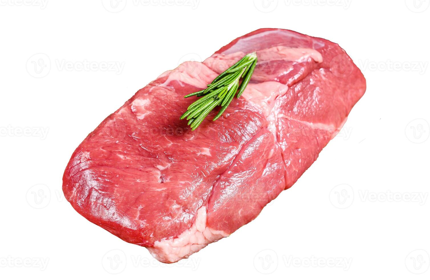 Raw lamb meat sirloin steak Isolated on white background, top view. photo