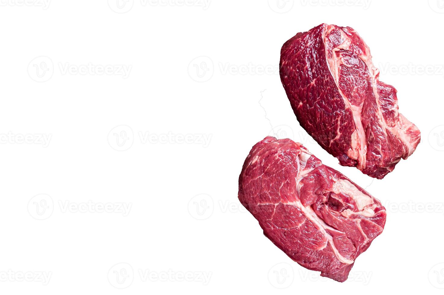 Raw Chuck eye roll beef steak on butcher table. High quality Isolate, white background. photo