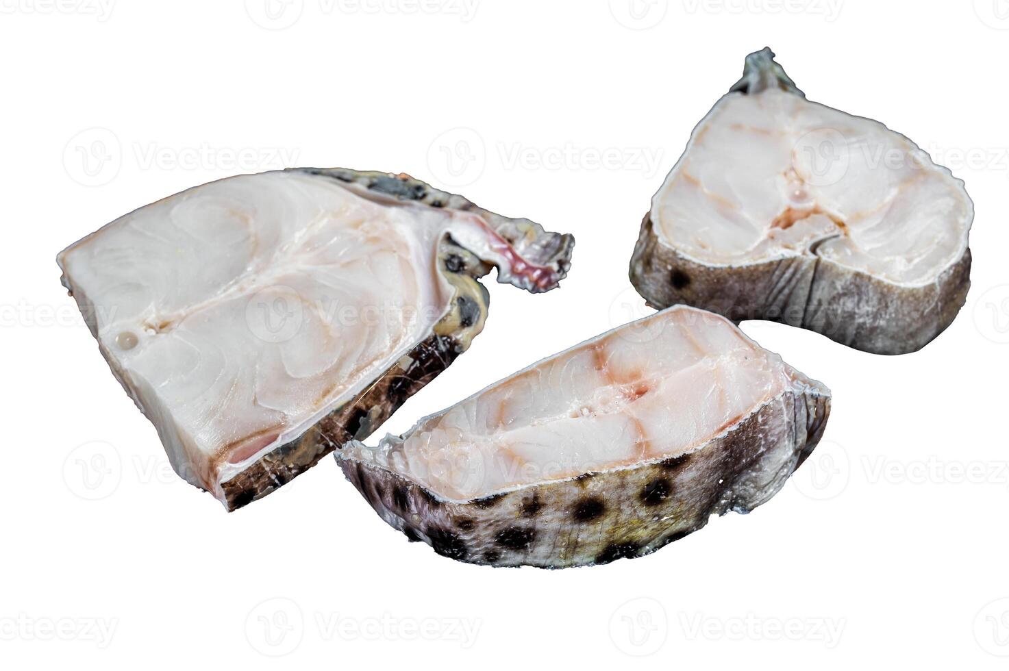 Raw atlantic wolffish fish Steak. Isolated on white background. photo