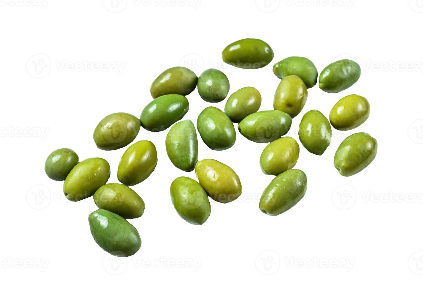 Fresh Green big olives Isolated on white background, top view. photo