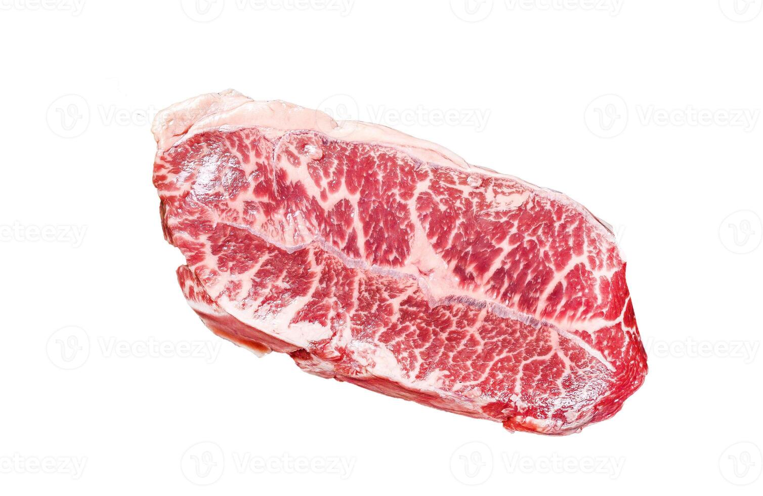 Raw Top Blade beef meat steak. Isolated on white background. Top view. photo