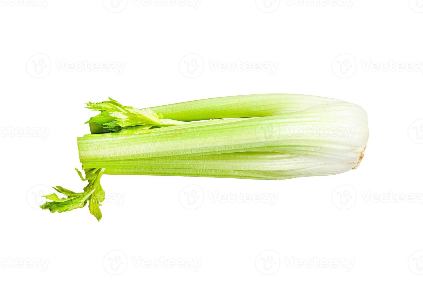 Celery vegetable on wood tray. Isolated on white background. photo