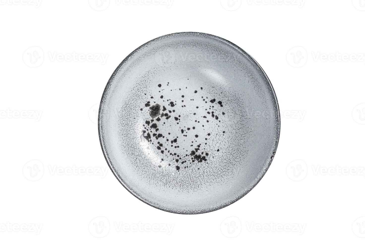 Food cooking background, empty white craft plate on table. Table setting. Isolated on white background. photo
