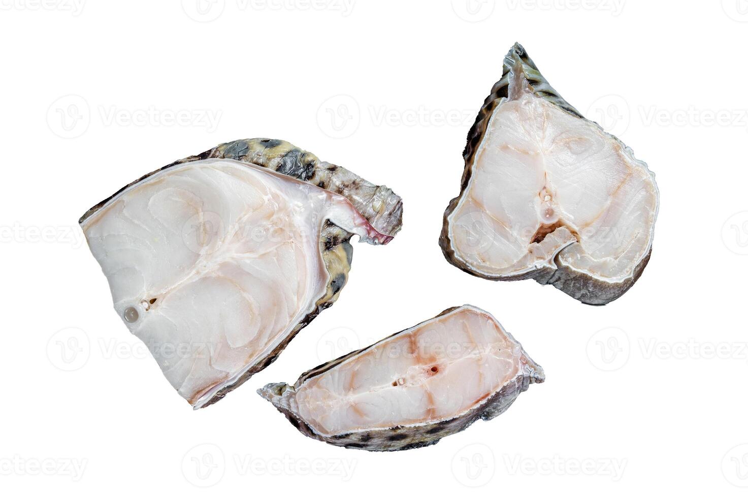 Raw atlantic wolffish fish Steak. Isolated on white background. photo