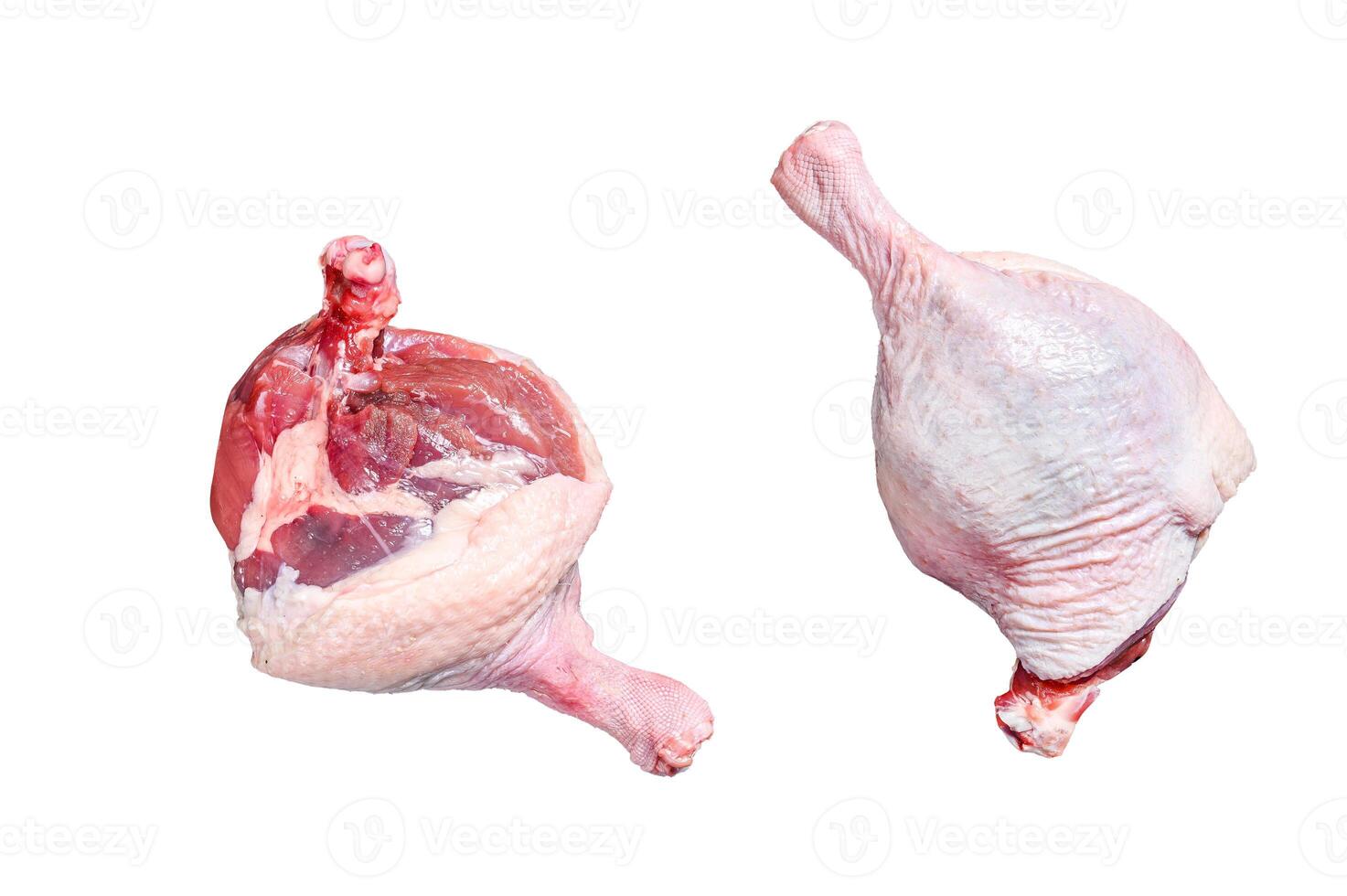 Free range raw Duck legs. Isolated on white background. photo