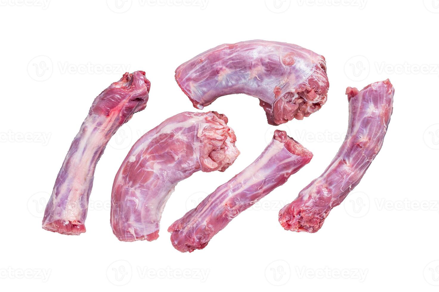 Raw Turkey neck meat on a butcher table. Isolated, white background. photo