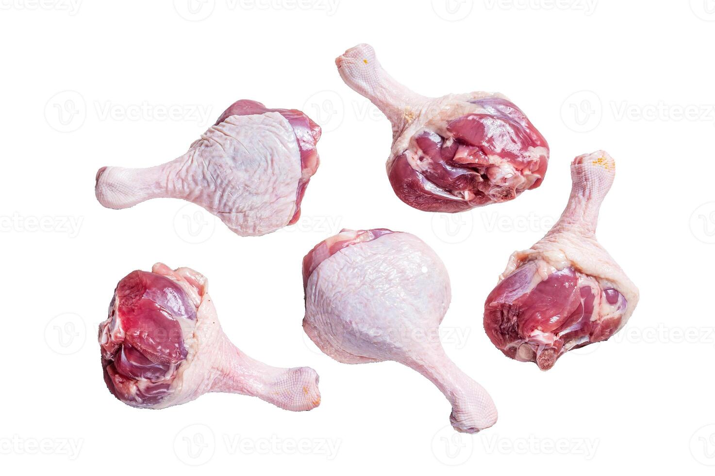 Raw Duck legs drumsticks Isolated on white background, top view. photo