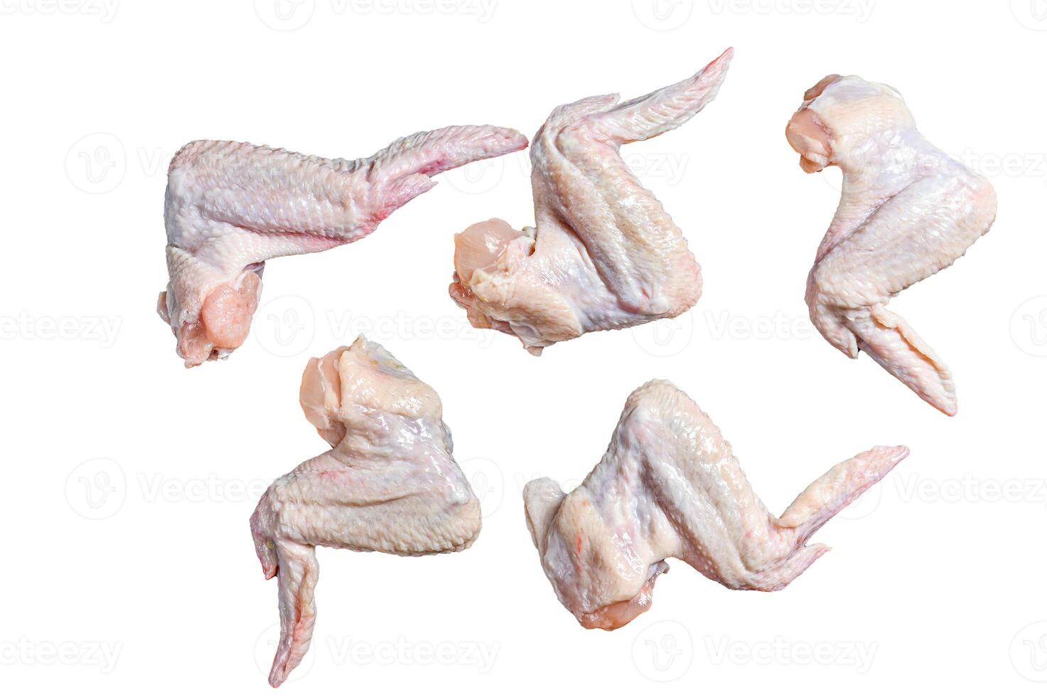 Raw chicken wings, organic poultry meat. Isolated on white background. photo