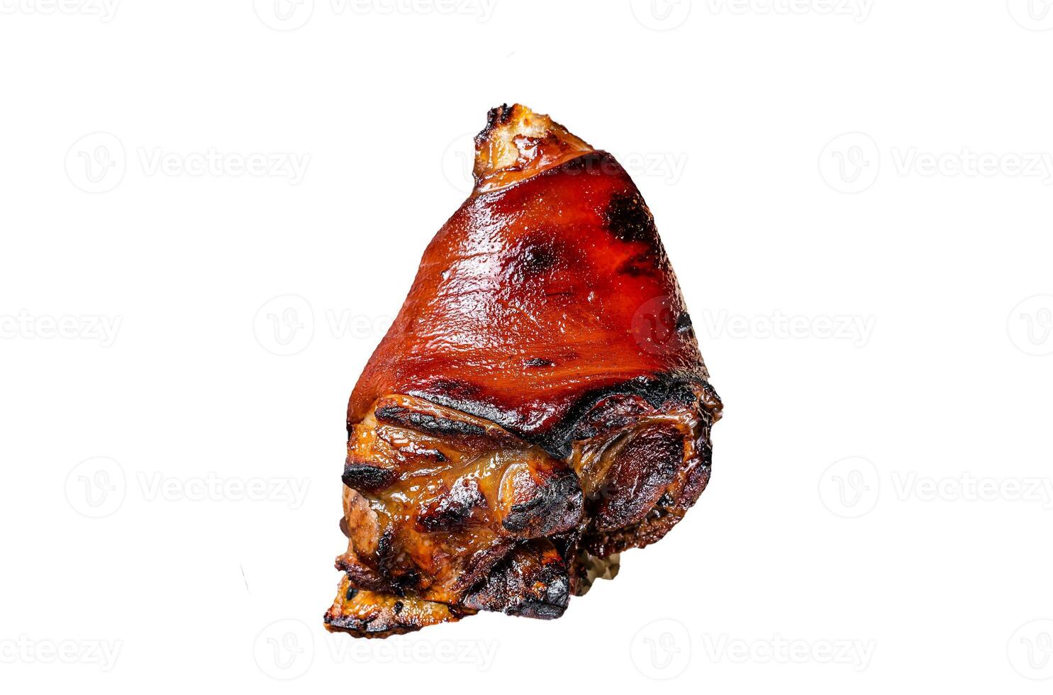 Traditional German cuisine Roasted pork knuckle Schweinshaxe with Sauerkraut. Isolated, white background. photo