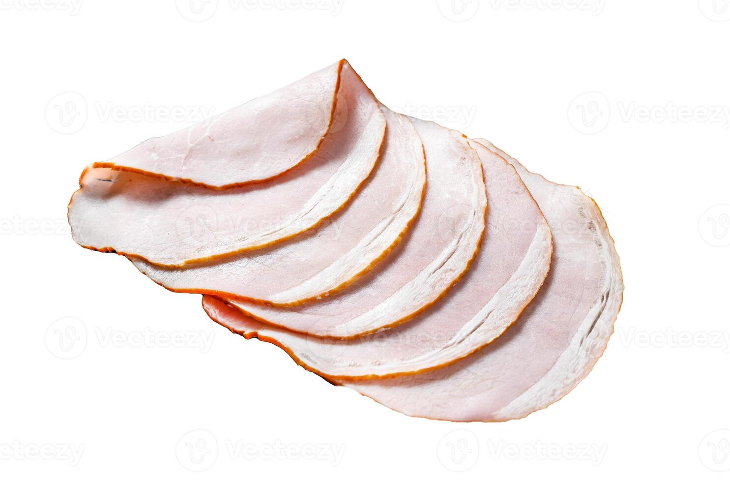 Slices of pork ham with thyme. Organic meat. Isolated on white background. Top view. photo