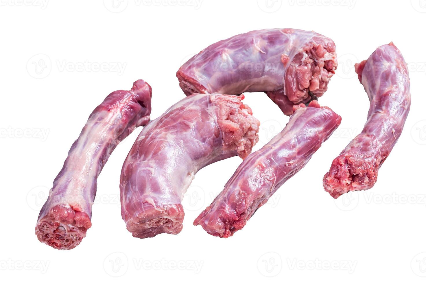 Raw Turkey neck meat on a butcher table. Isolated on white background photo