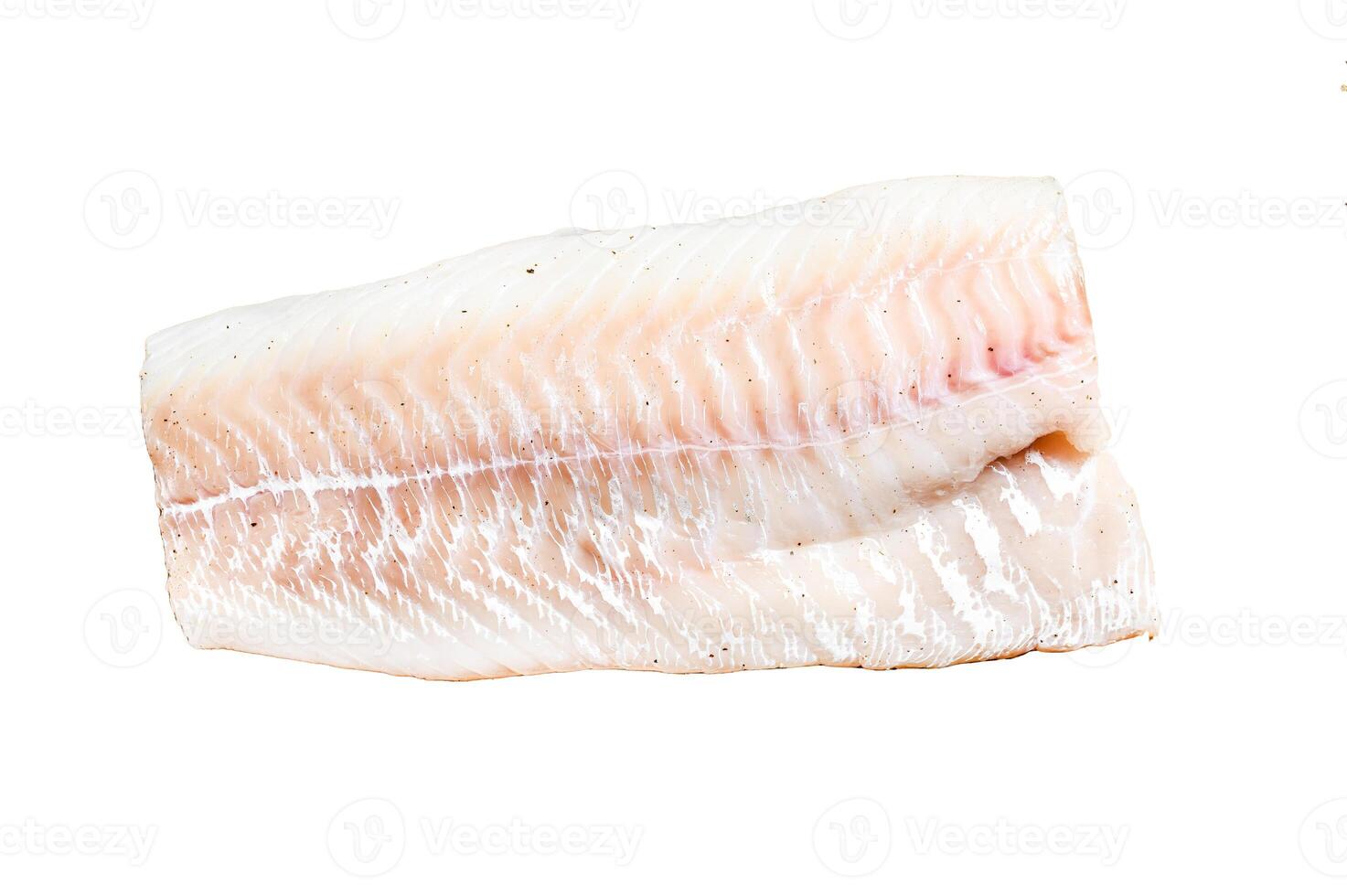 Fresh Raw Cod loin fillet Isolated on white background. Top view. photo
