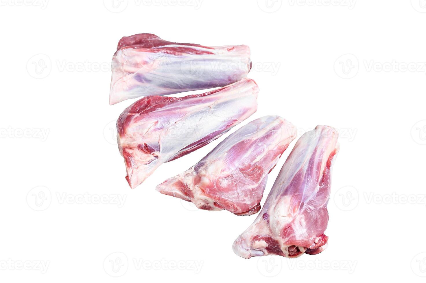 Raw lamb shanks meat Isolated on white background, Top view. photo