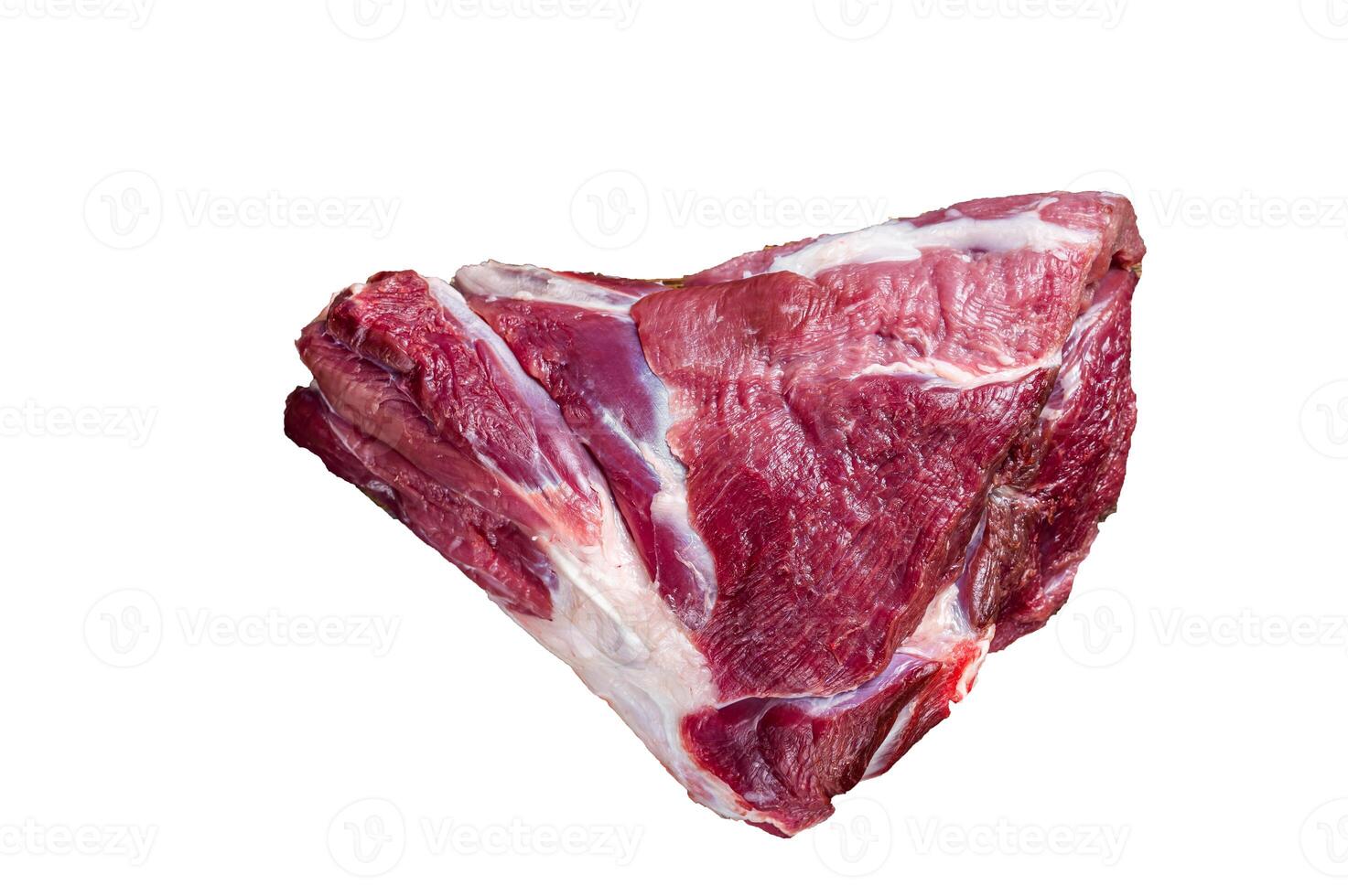 Raw lamb mutton thigh on butcher table. High quality Isolate, white background. photo