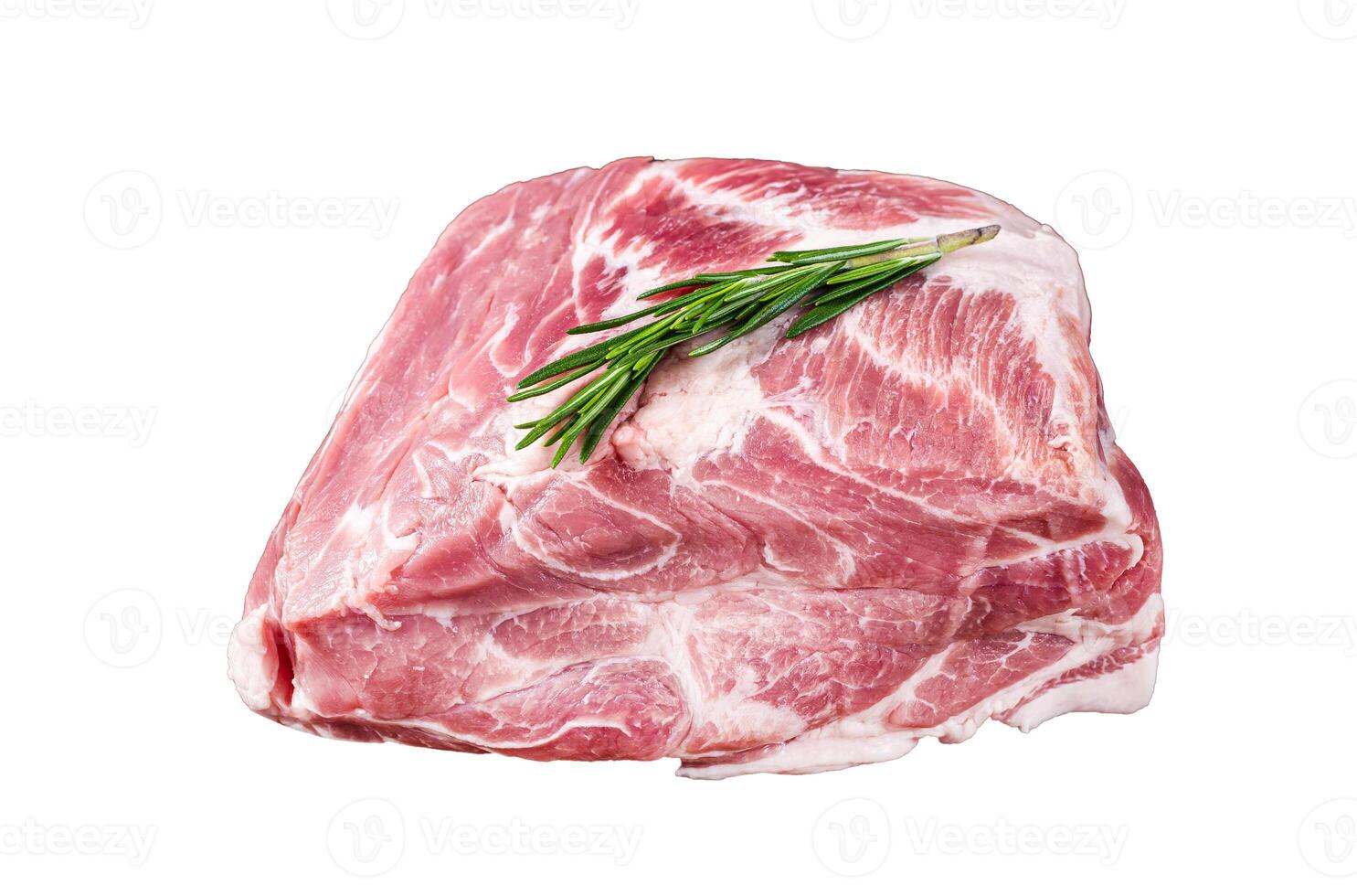 Pork neck raw meat for fresh Chop steaks Isolated on white background, top view. photo