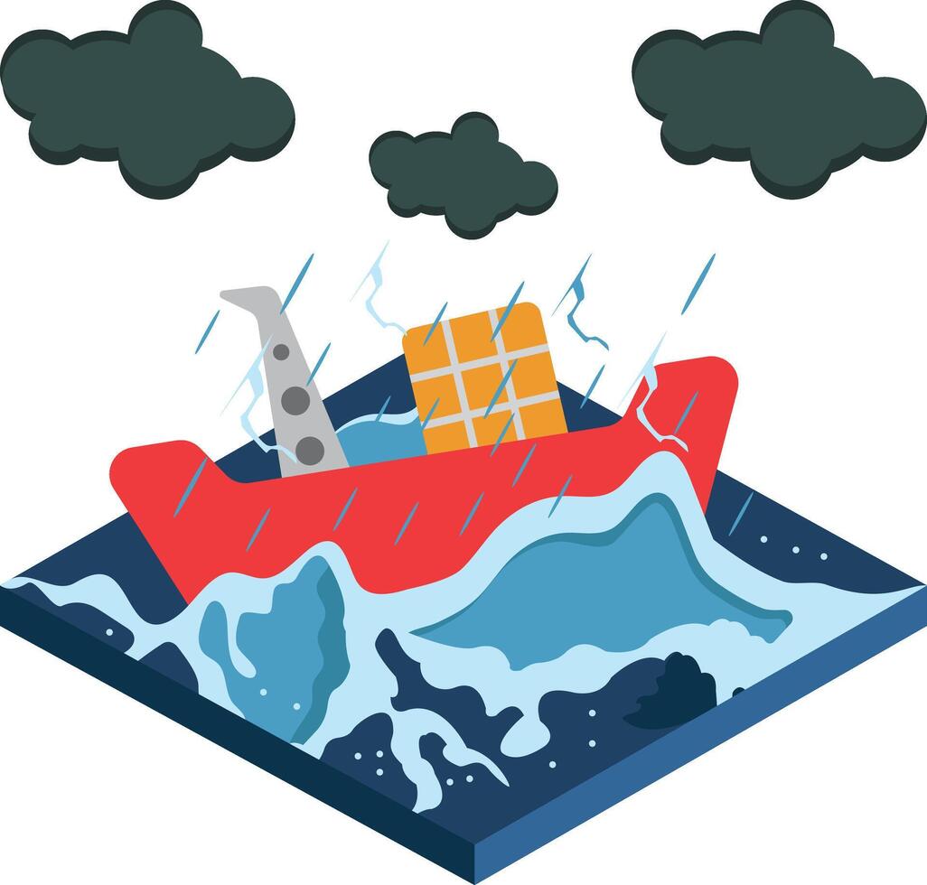 The sea storm caused massive waves and strong winds. vector