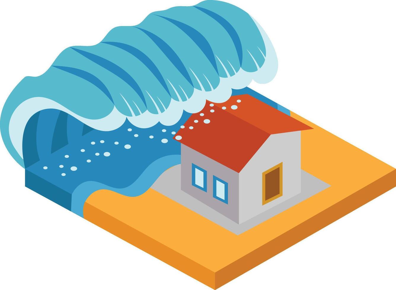 The floodwaters rose rapidly, submerging homes. vector