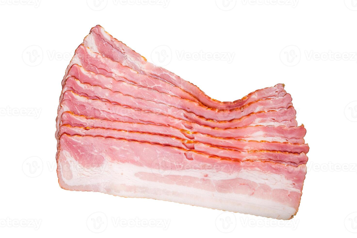 Raw bacon strips of pork meat. Isolated on white background photo