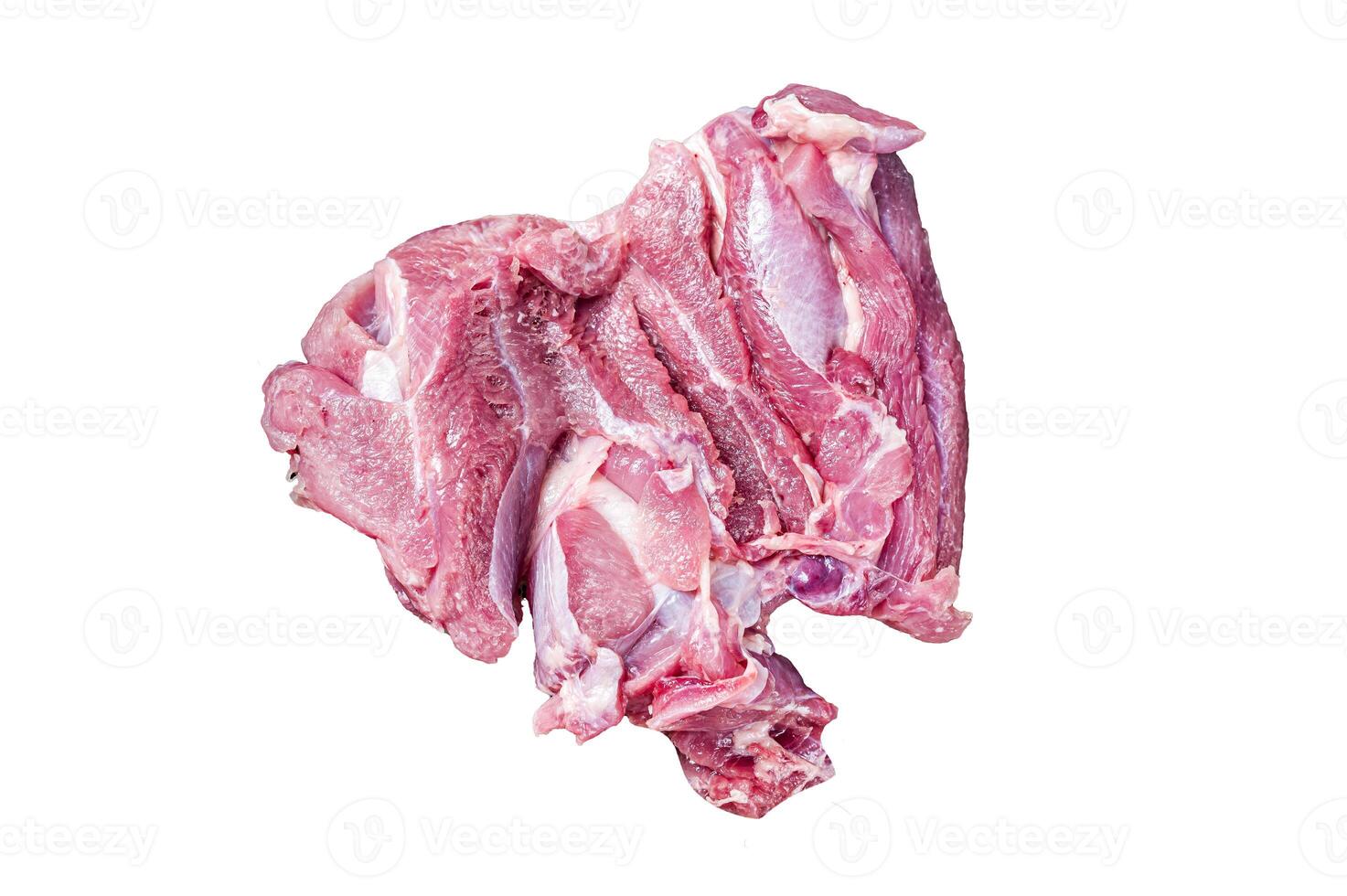 Raw Turkey boneless and skinless thigh fillet. Farm eco meat. Isolated, white background. photo