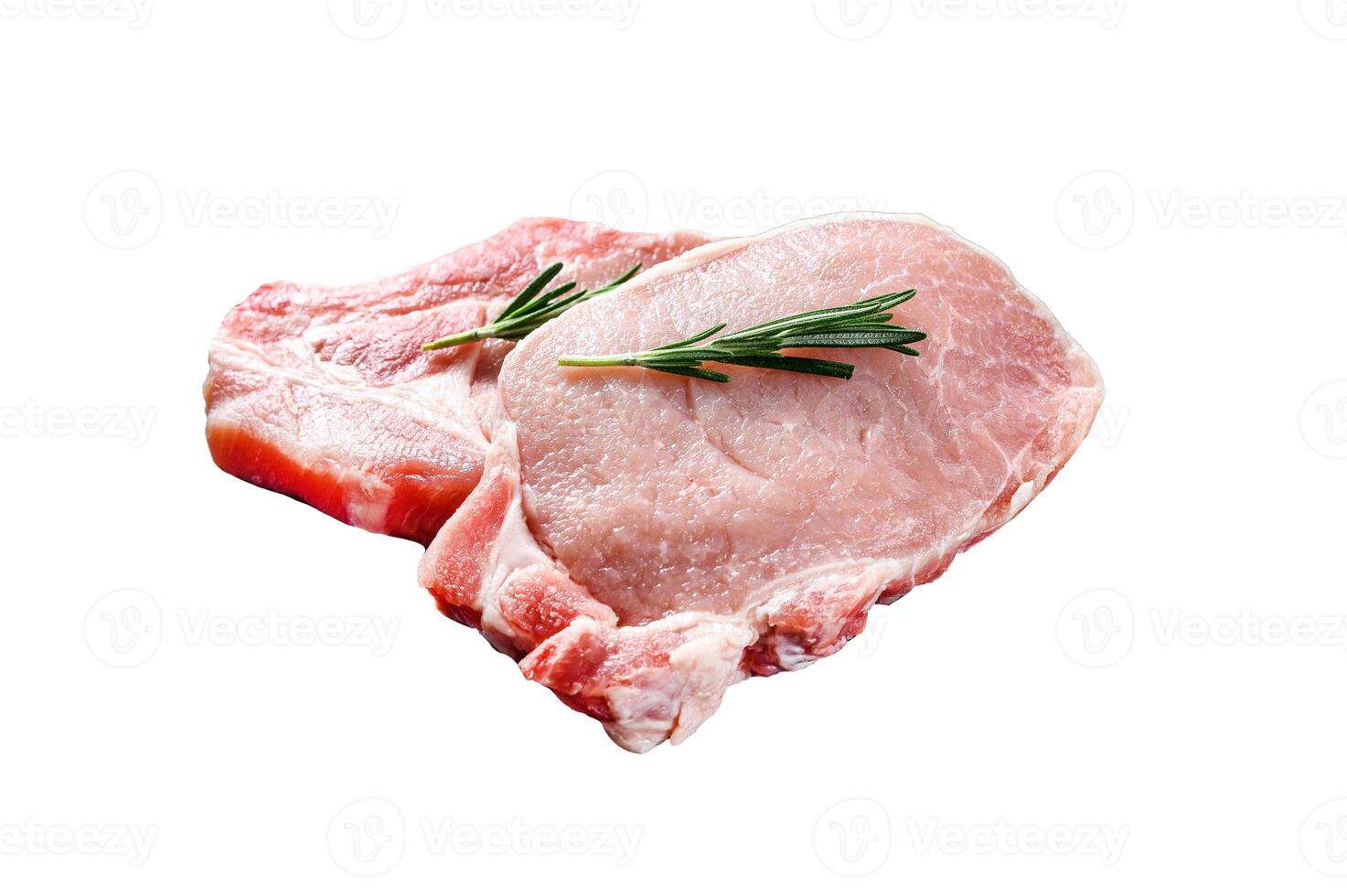 Raw pork chop steak. Organic meat. Isolated on white background. photo
