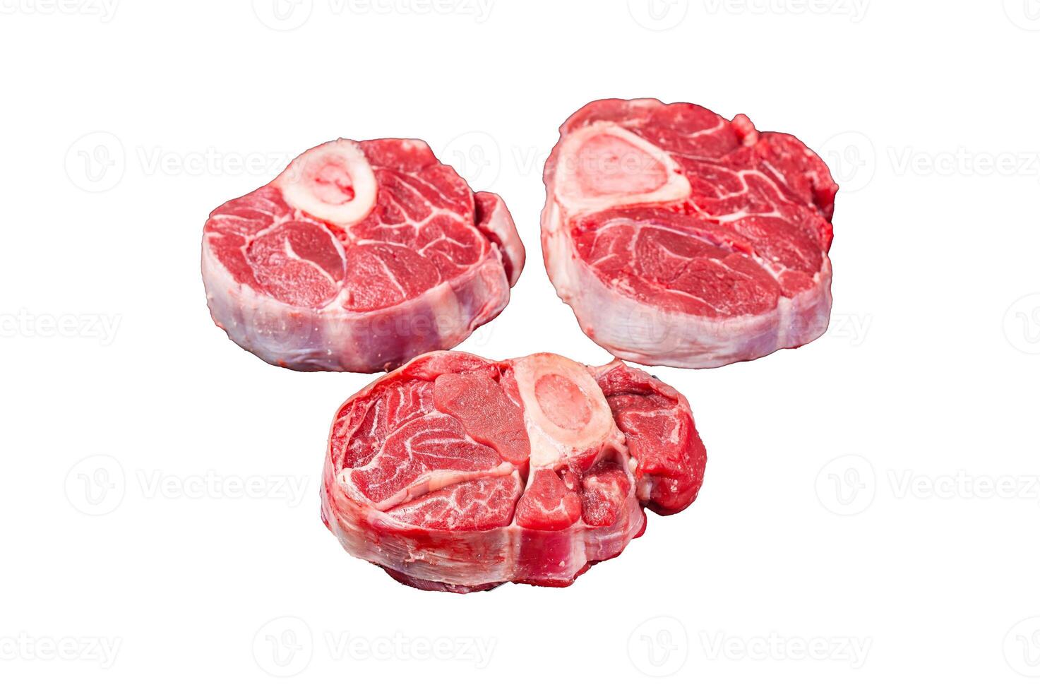 Fresh Osso buco Veal shank ready for cooking, raw cross cut veal shank. Isolated, white background. photo