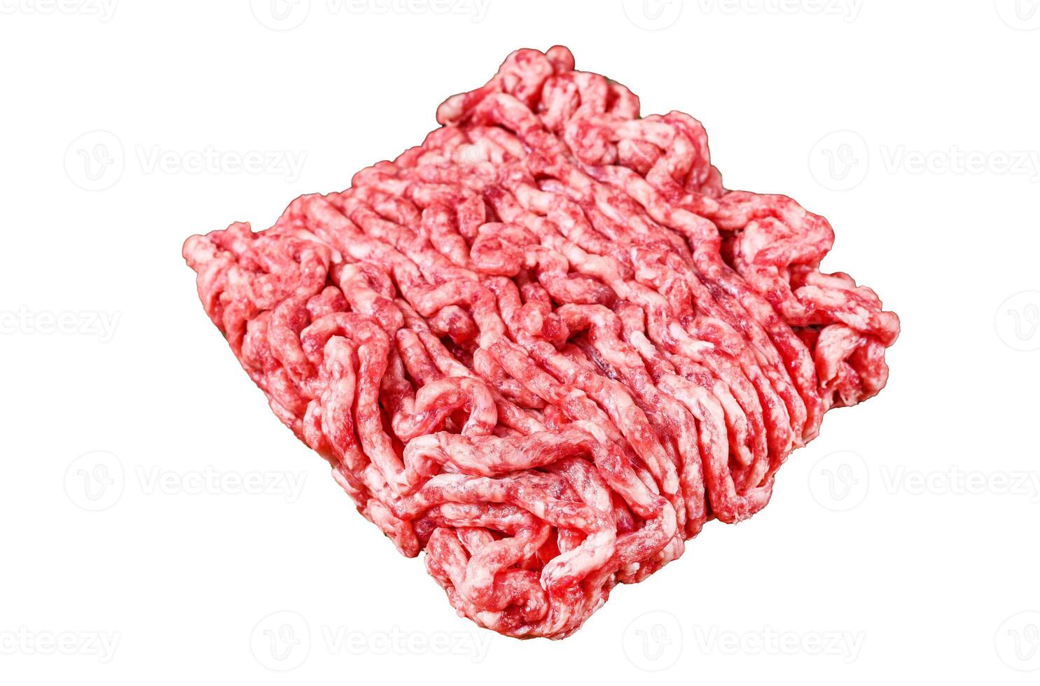 Raw mince beef, ground meat with herbs and spices Isolated on white background, top view. photo