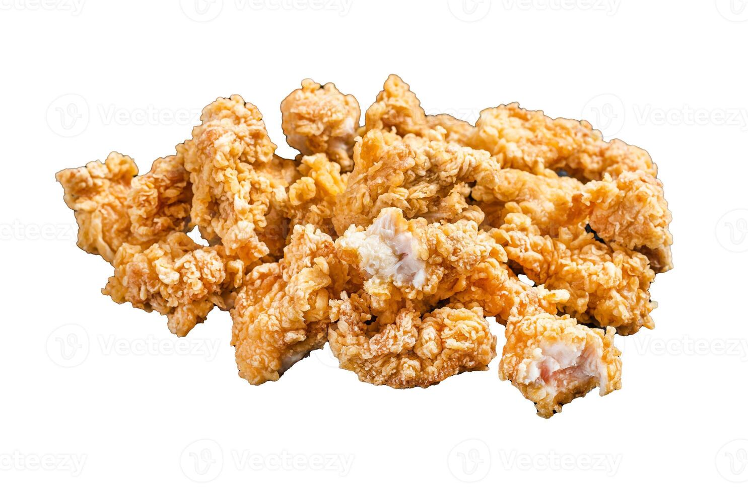Crispy Fried breadcrumb covered chicken popcorn with ketchup. Isolated, white background. photo
