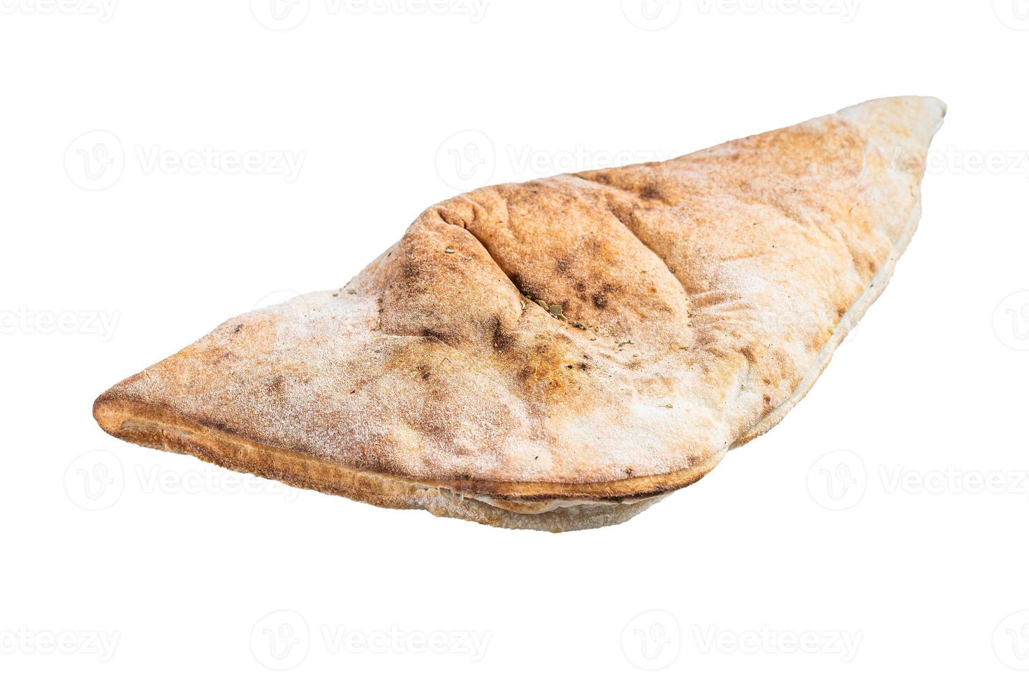 Italian Calzone pizza with chicken and cheese. Isolated on white background. photo