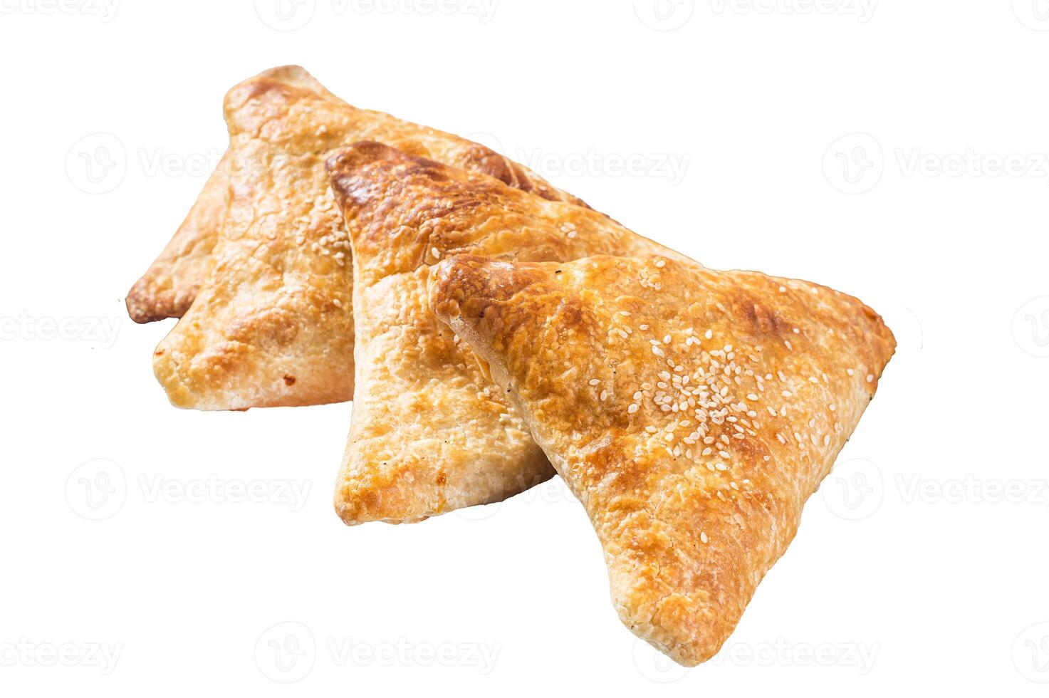 Samosa, samsa meat stuffed oriental pies. Isolated, white background. photo