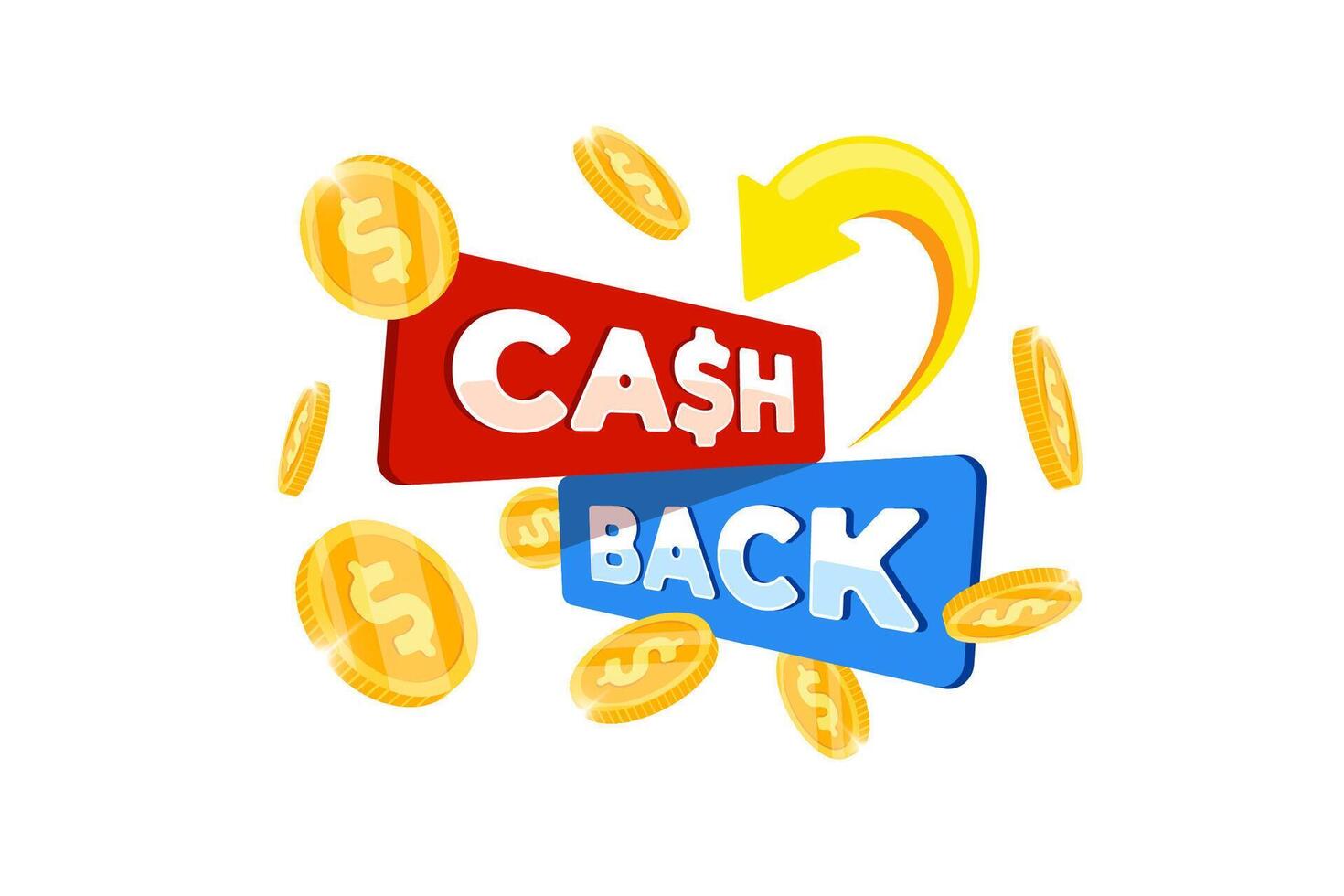 Cashback rewards program banner concept. Service offering refunds after purchases with golden coins returning. Money bonus promotion symbolizing financial benefits. Payment themed illustration vector