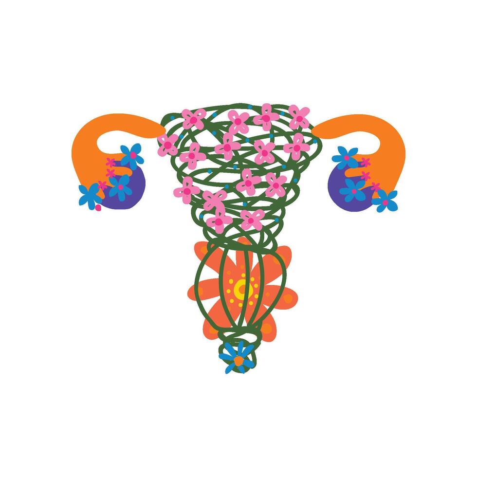 Healthy Woman Reproductive System Made of Blooming Flowers, Female Uterus and Womb Organs Illustration vector