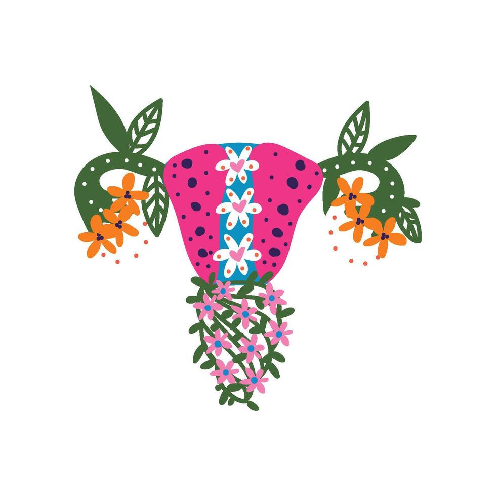 Healthy Beauty Female Reproductive System Made of Blooming Flowers Illustration vector