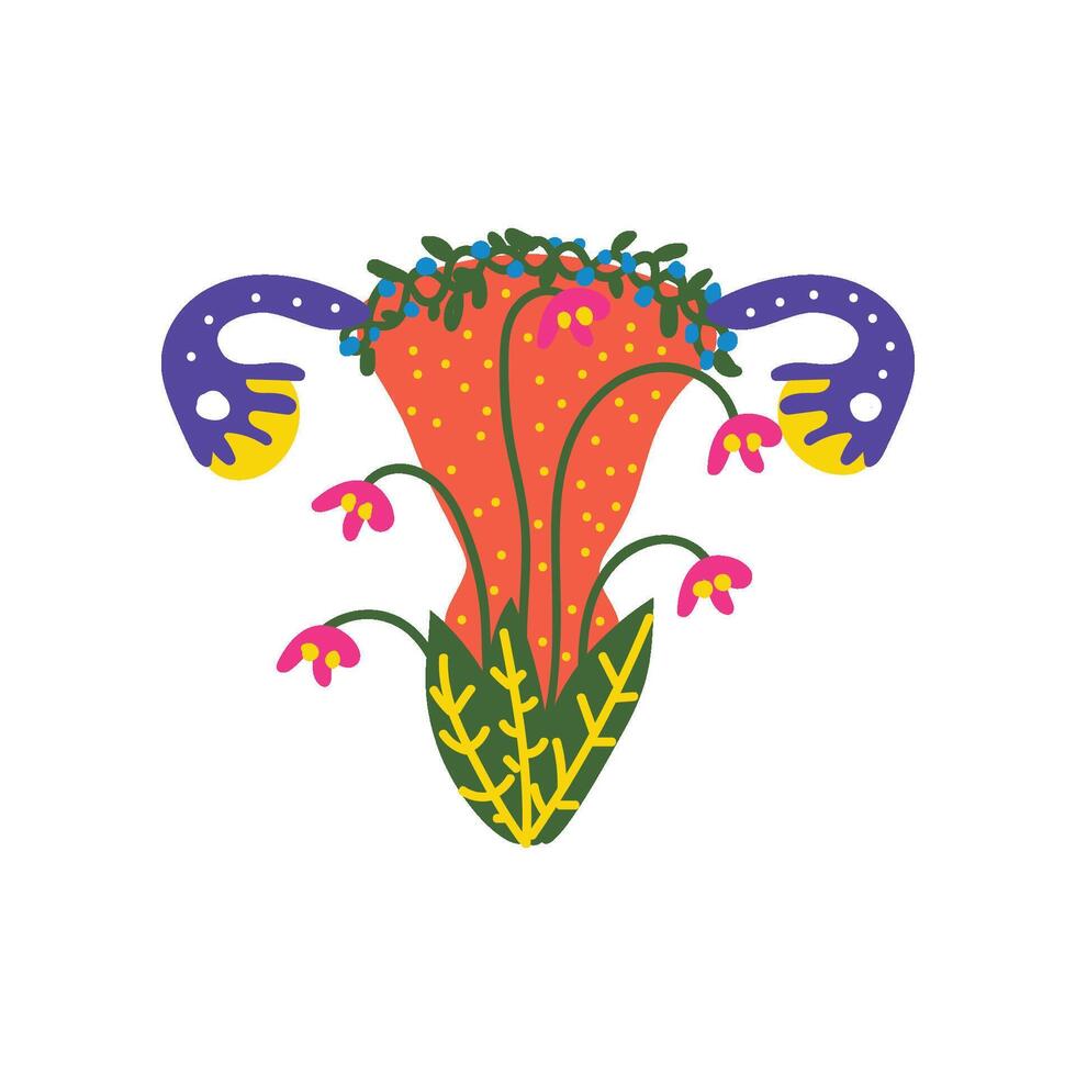 Beauty Female Reproductive System with Blooming Flowers and Plants Illustration vector
