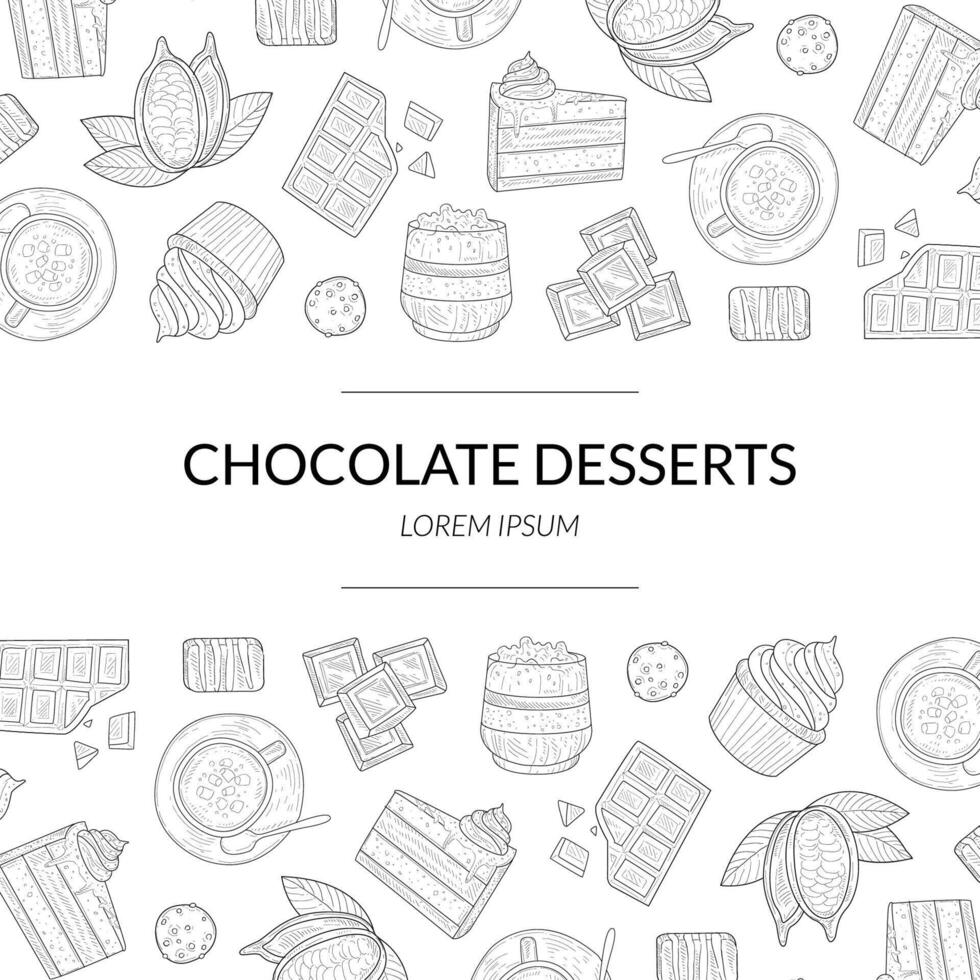 Chocolate Desserts Banner Template with Hand Drawn Pattern, Design Element Can Be Used Packaging, Label, Branding Identity, Certificate, Flyer, Coupon Illustration vector