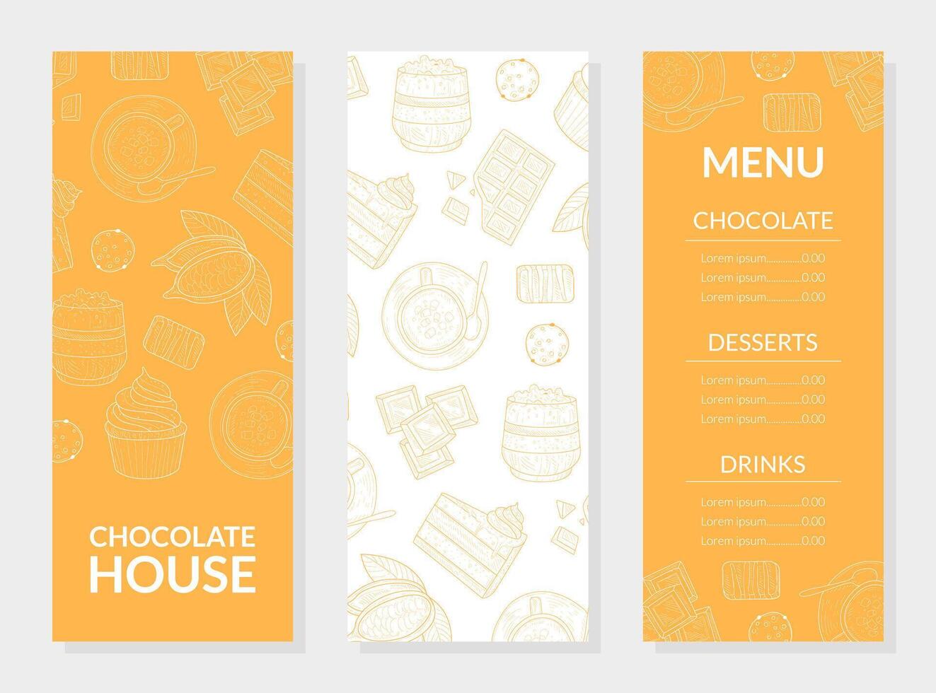 Chocolate House Menu Card Template, Chocolate, Desserts and Drinks, Restaurant, Cafeteria, Confectionery Design Element Illustration vector