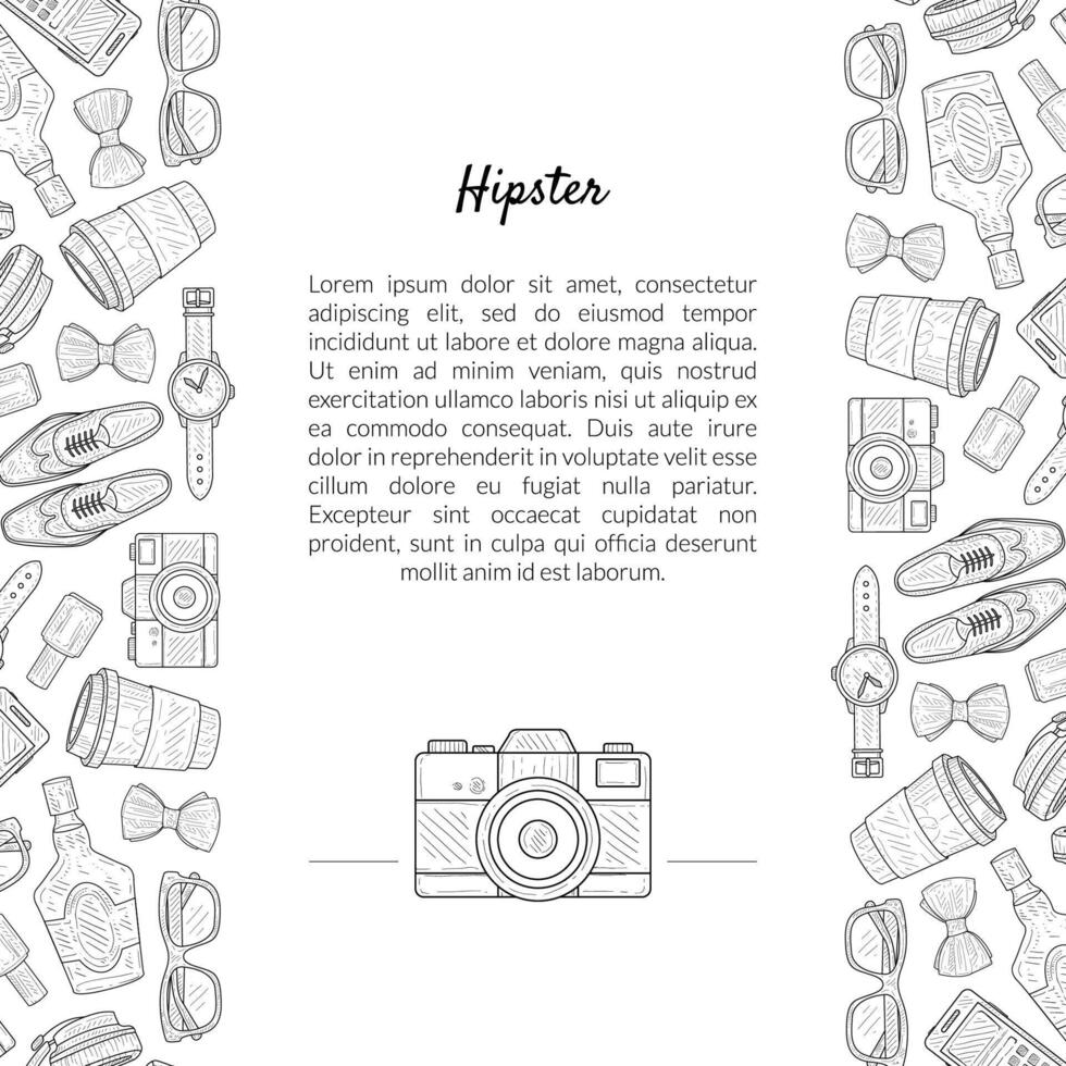 Hipster Banner Template with Place for Text and Gentleman Accessories Hand Drawn Pattern Illustration vector