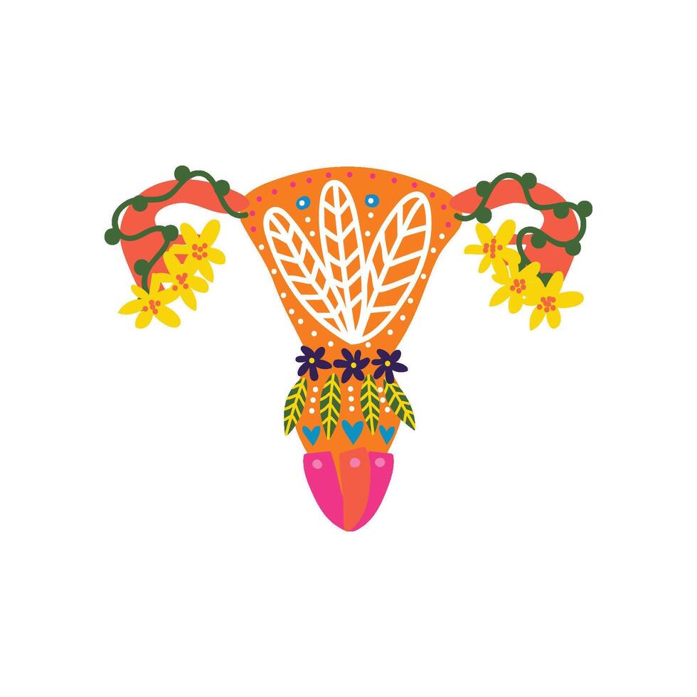 Healthy Female Reproductive System with Bright Blooming Flowers, Uterus and Womb Organs Illustration vector