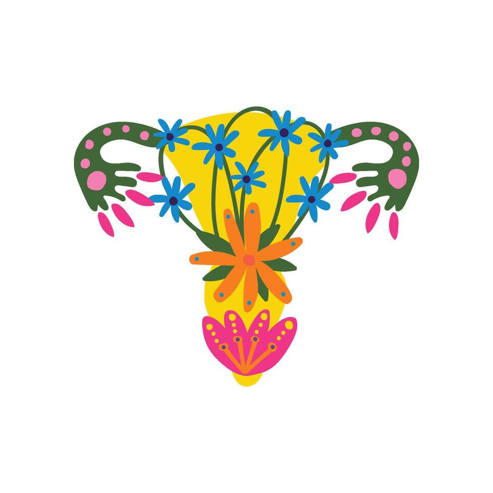 Beauty Female Reproductive System with Blooming Flowers, Uterus and Womb Woman Organs Illustration vector