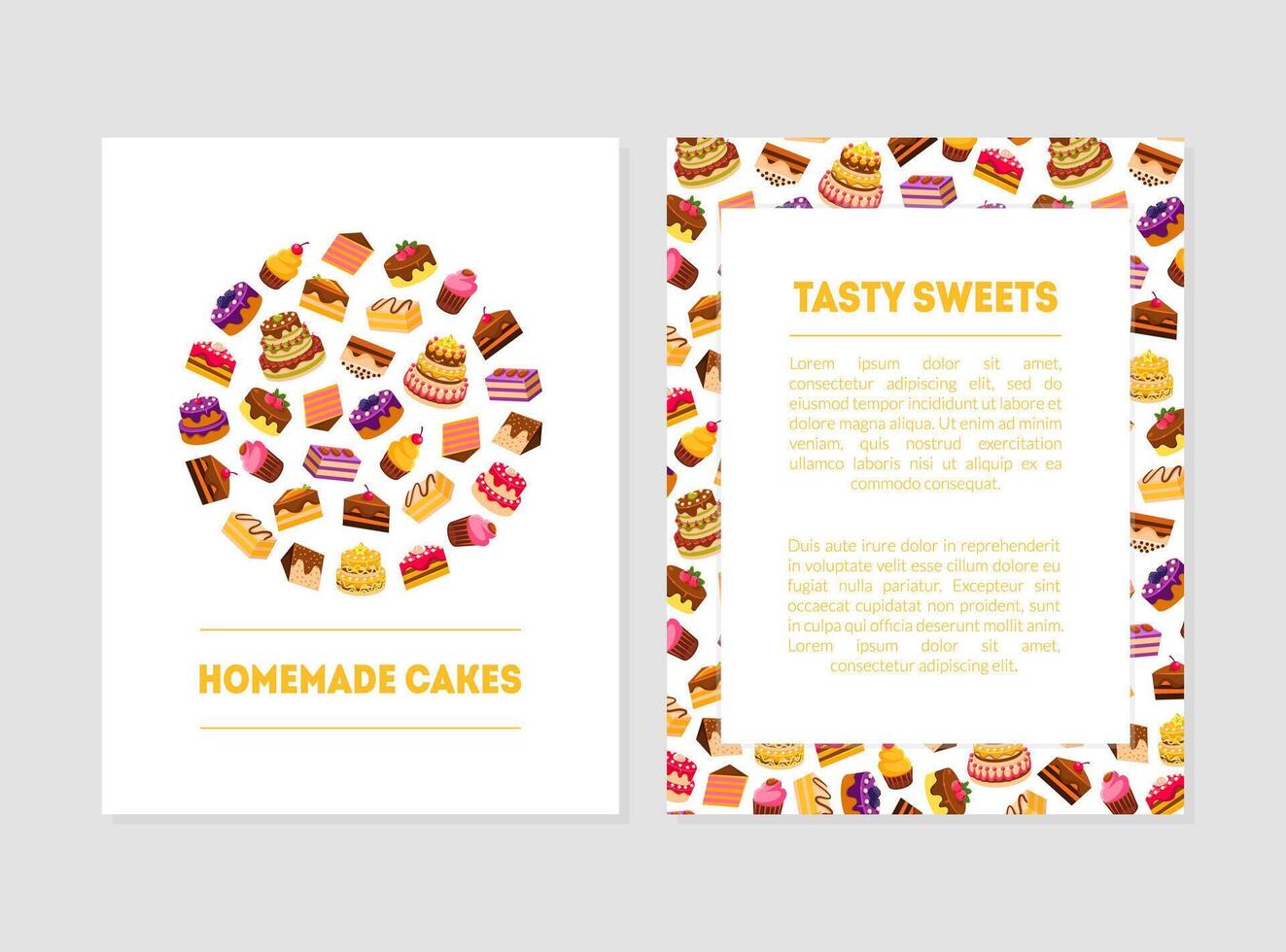Homemade Cake, Tasty Sweets Banner Templates with Desserts and Place for Text, Bakery, Confectionery, Candy Shop Design Element Colorful Illustration vector
