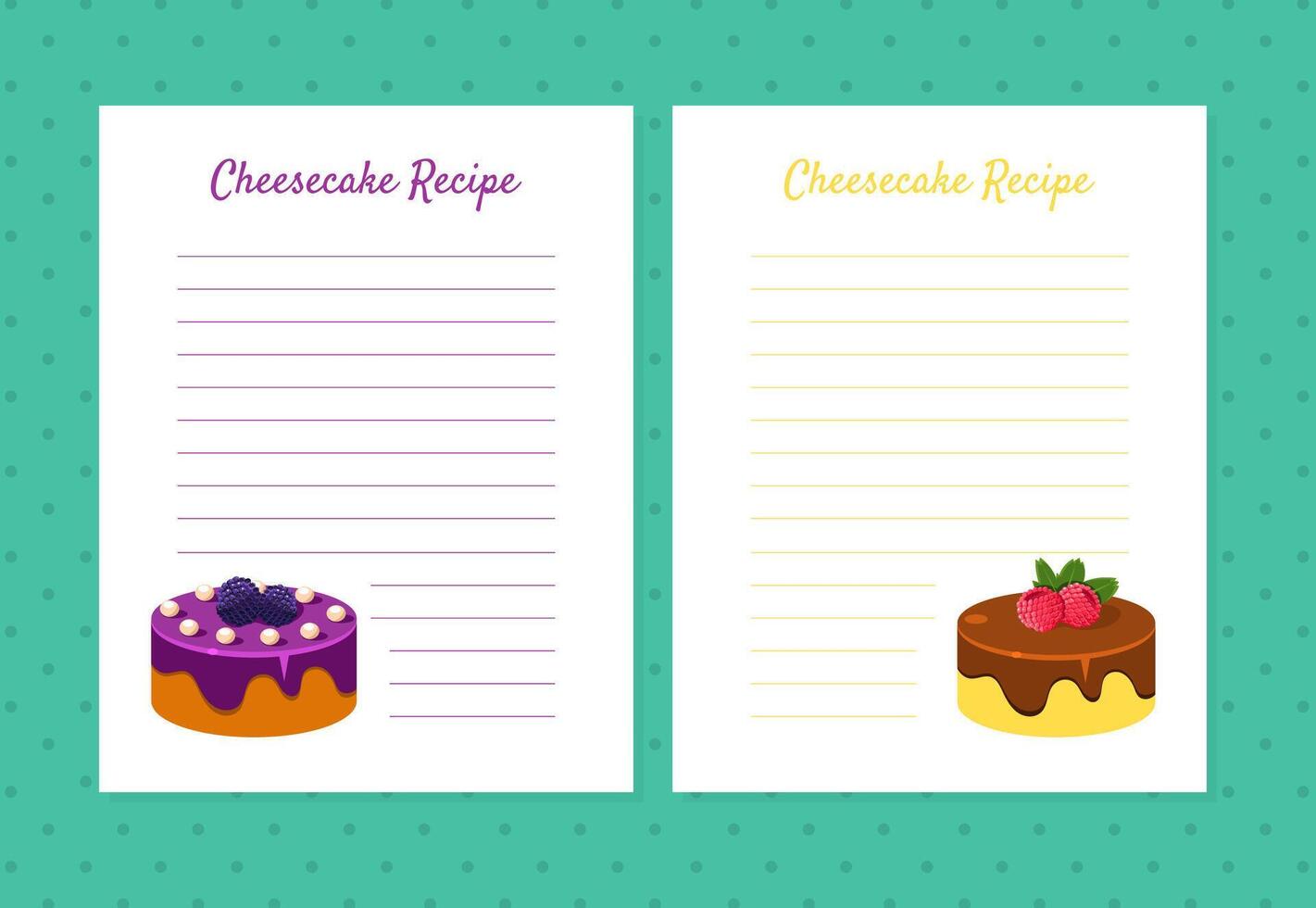 Cheesecake Recipe Cookbook Design Templates, Card with Lines for Recipe Placement Illustration vector
