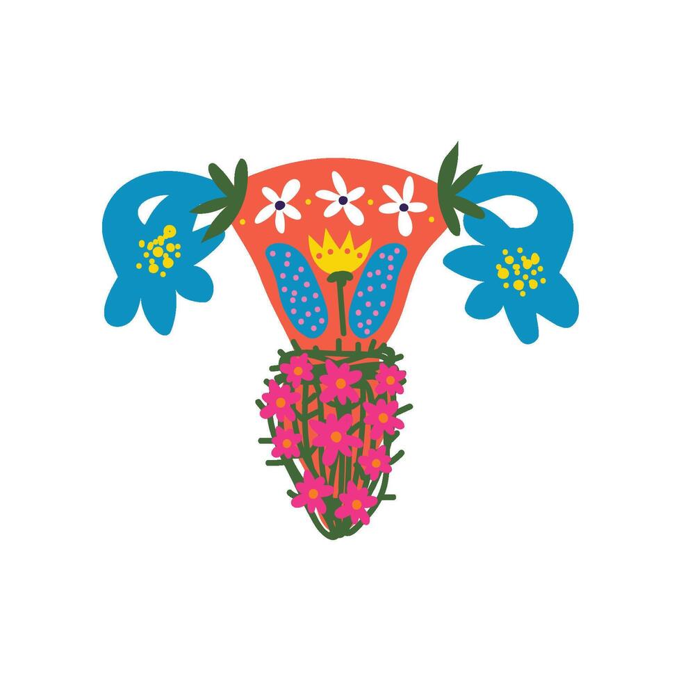 Beauty Female Reproductive System with Blooming Flowers, Uterus and Womb Woman Healthy Organs Illustration vector