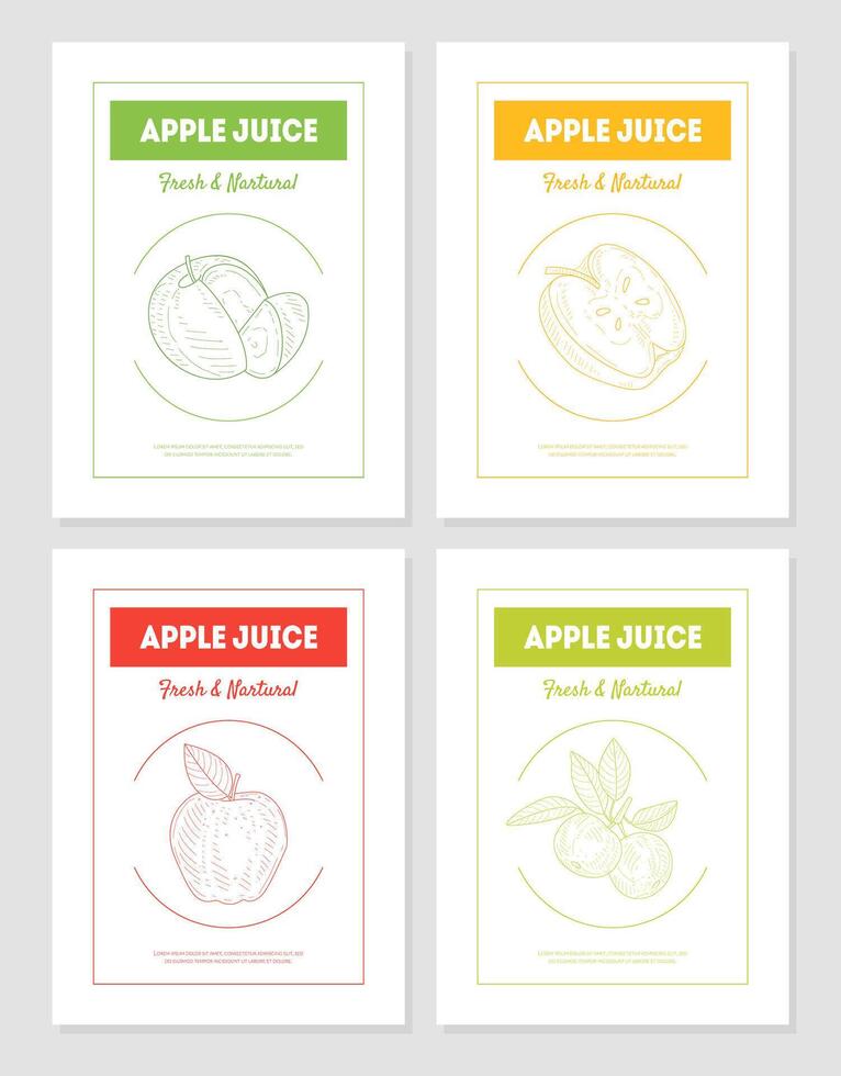 Apple Juice, Fresh and Natural Product Banners Templates Set, Tasty and Healthy Drinks Packaging, Label, Branding Identity Illustration vector